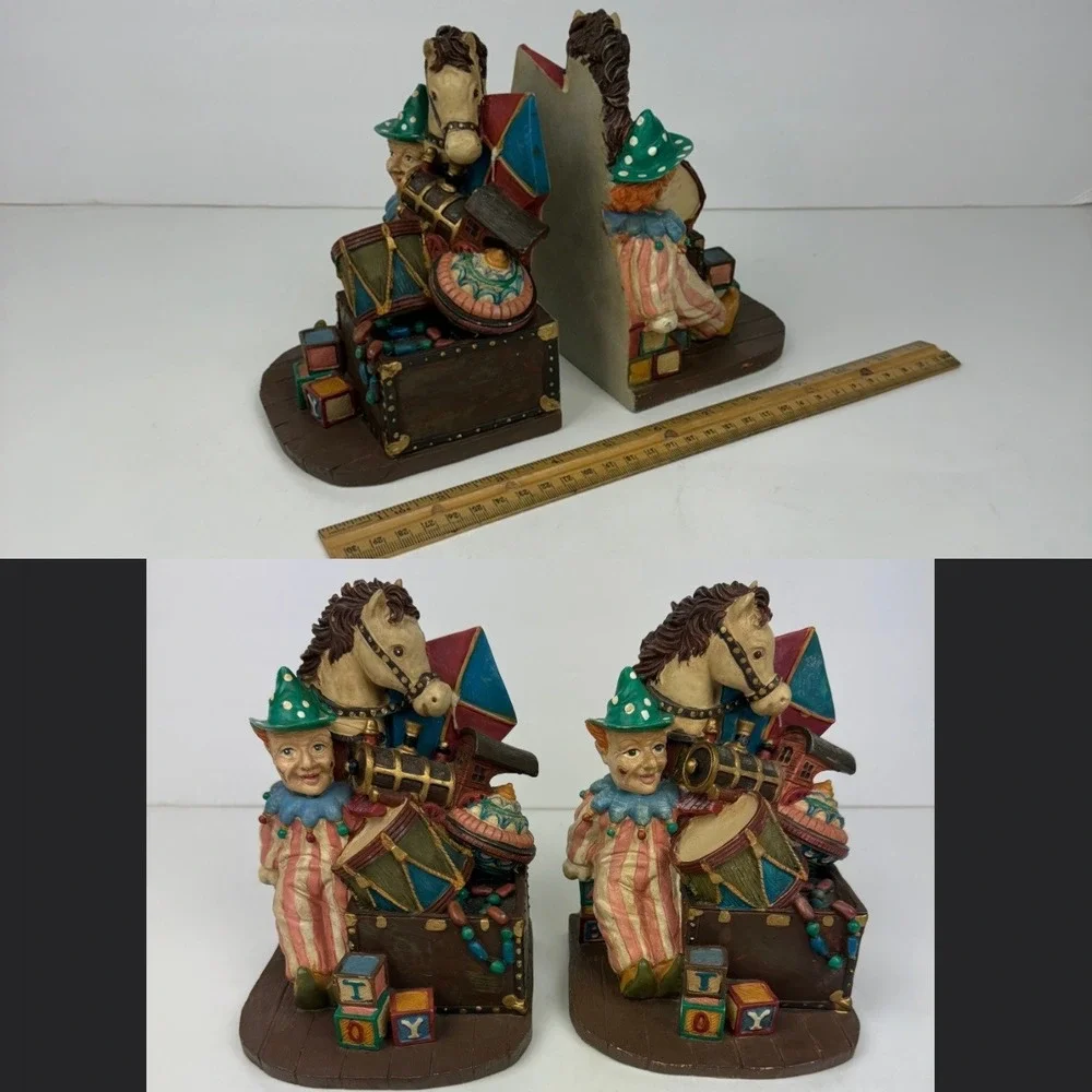 Clown Horse Toy Box Drums Kite Train Nursery Child Baby Room Decorative Bookends